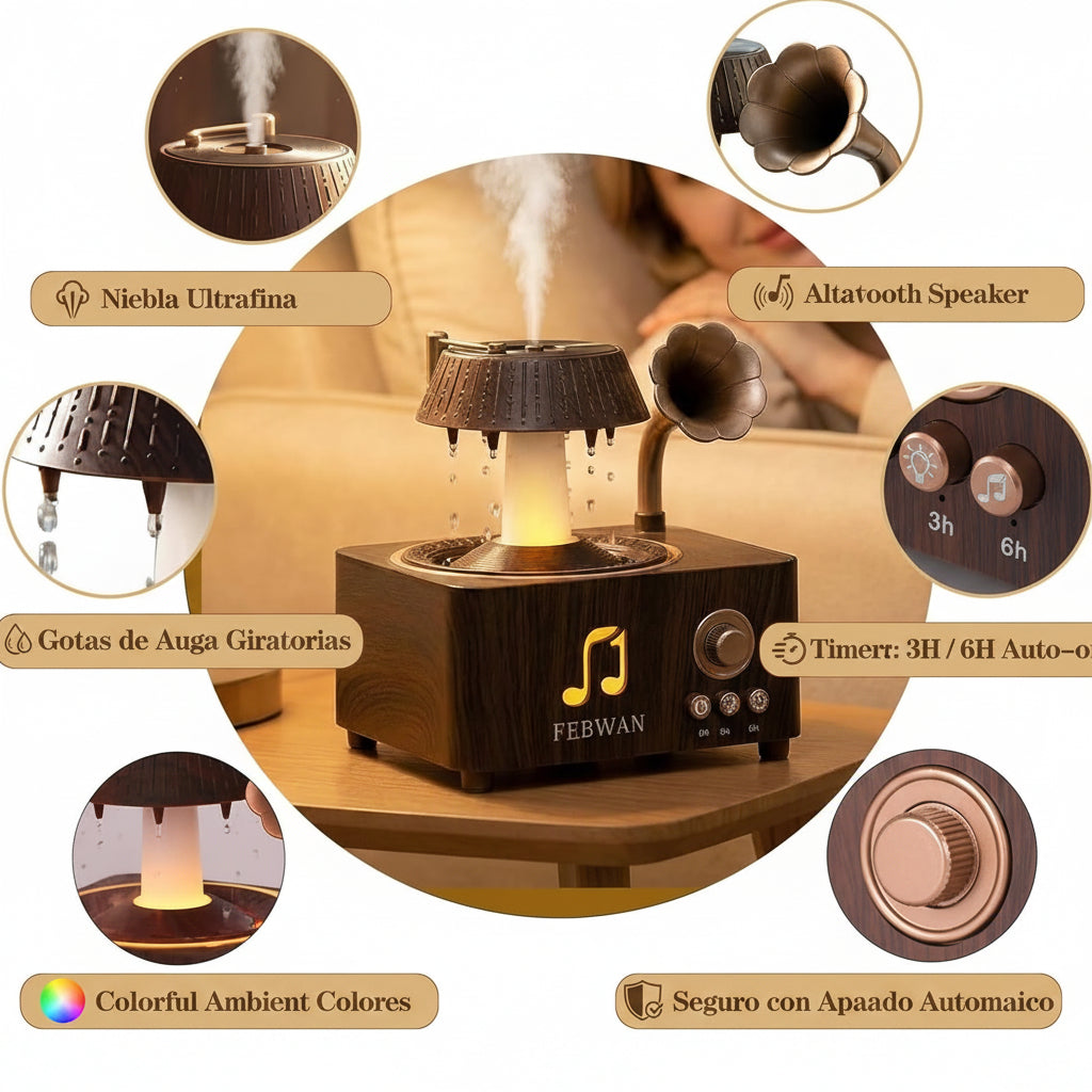 Difusor de Aromaterapia de Ruido Blanco, Difusor de Aceites Esenciales con Sonido de Lluvia, Altavoz Bluetooth, Humidificador para Dormir al Bebé, Yoga, Habitación Infantil, Alivio de Ansiedad, Temporizador, Control Remoto, 250ML