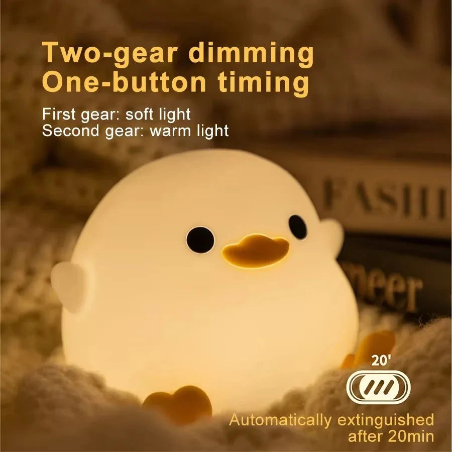 Lámpara de noche LED recargable de animal de dibujos animados de silicona para niños con sensor táctil, temporizador, USB, habitación infantil