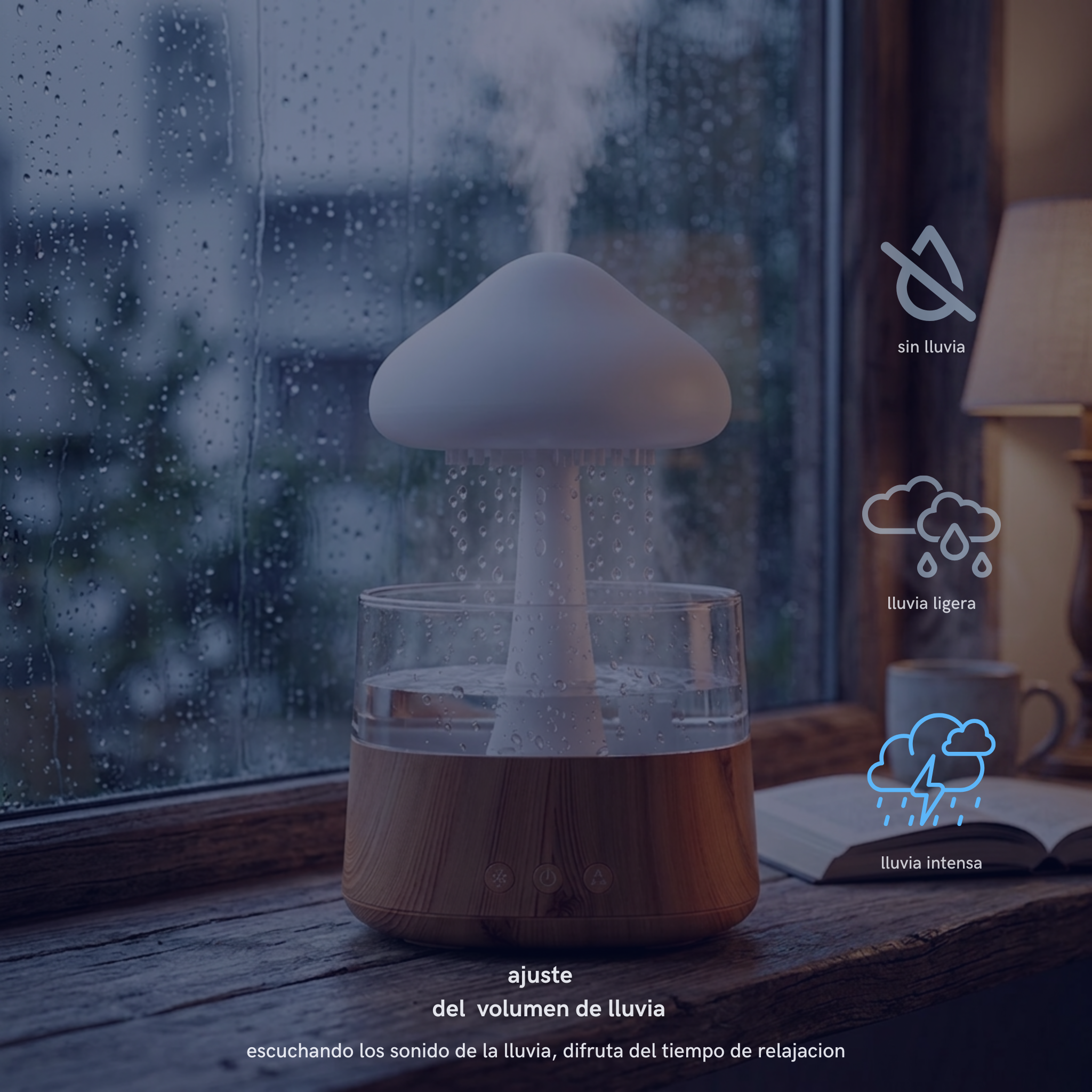Difusor de Nube Relajante con Lluvia Humidificador Máquina de Aromaterapia Gotas de Lluvia Atomización Ultrasónica Humidificación Lámpara Colorida