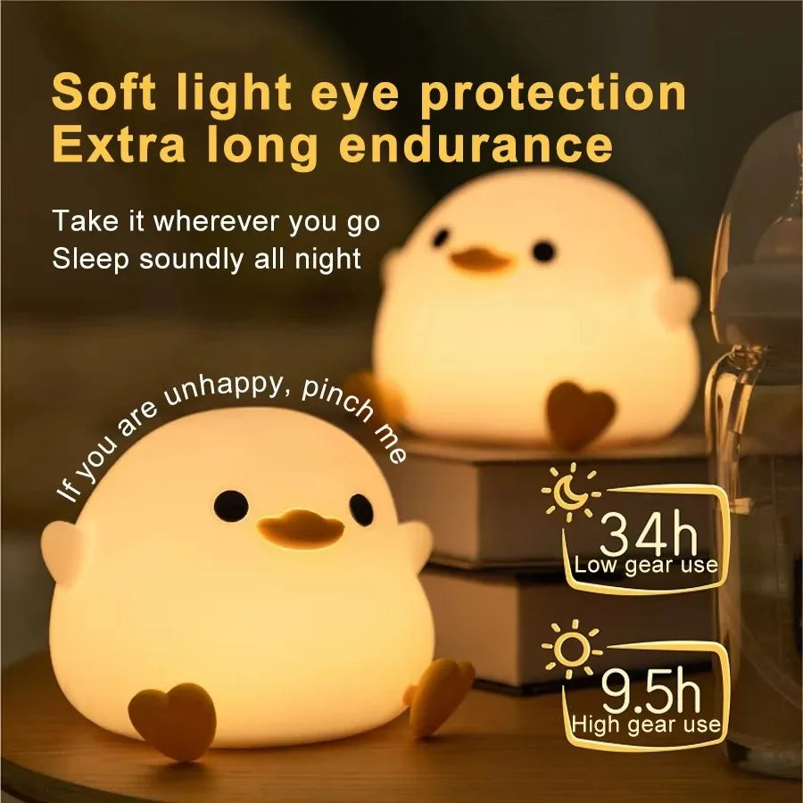 Lámpara de noche LED recargable de animal de dibujos animados de silicona para niños con sensor táctil, temporizador, USB, habitación infantil