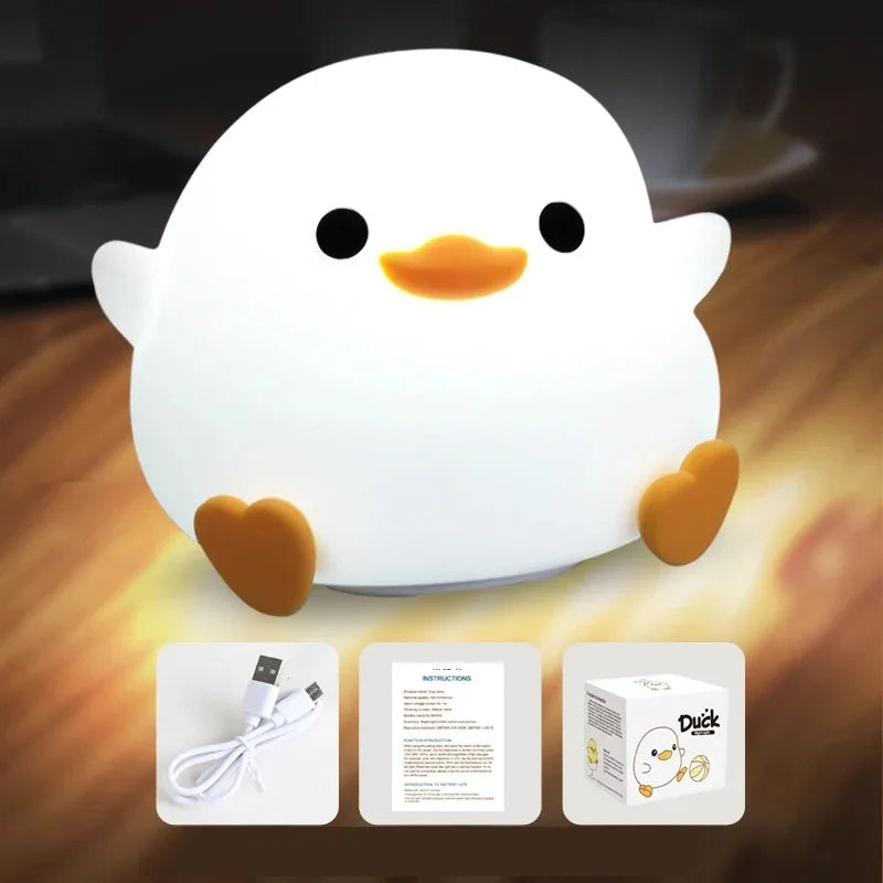 Lámpara de noche LED recargable de animal de dibujos animados de silicona para niños con sensor táctil, temporizador, USB, habitación infantil