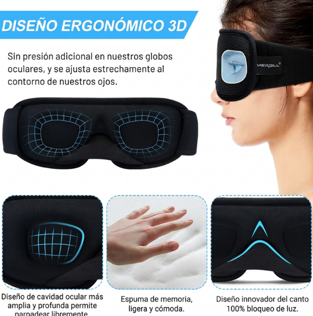 Máscara de Dormir 3D Bloqueadora de Luz Máscara de Ojos Suave para Dormir Ayuda para Dormir Máscara para Ojos para Viaje Antifaz Nocturno Transpirable
