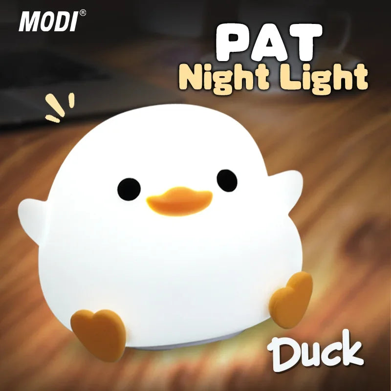 Lámpara de noche LED recargable de animal de dibujos animados de silicona para niños con sensor táctil, temporizador, USB, habitación infantil