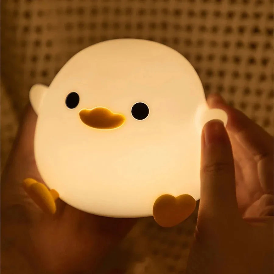 Lámpara de noche LED recargable de animal de dibujos animados de silicona para niños con sensor táctil, temporizador, USB, habitación infantil