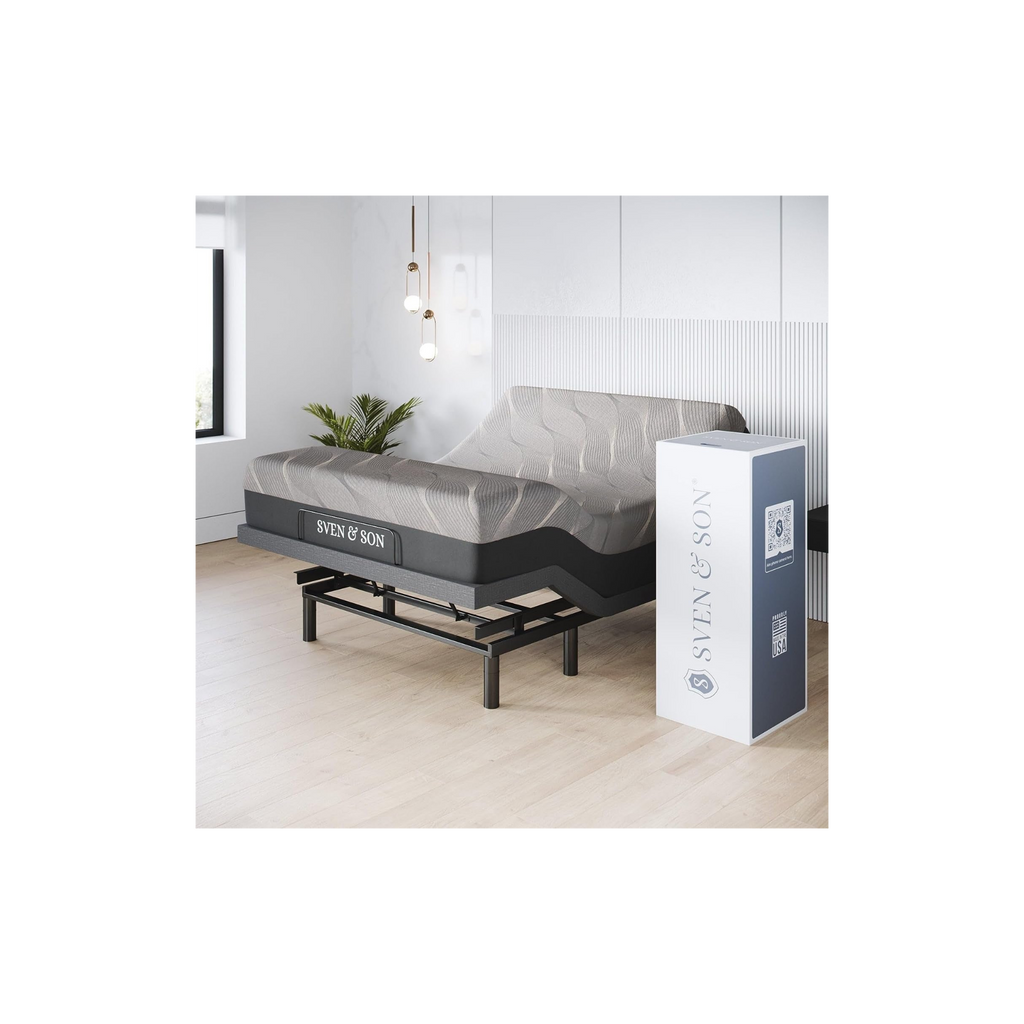 Base de Cama Ajustable Harmony, Elevación de Cabeza y Pie, Masaje, Luces Bajo la Cama, USB, Gel de Memoria, Marco Inteligente de Gravedad Cero - Queen + Colchón de Espuma Viscoelástica de 10 Pulgadas (Firme